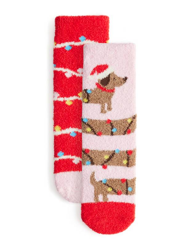 Christmas Dachshund Printed Cosy Socks 2 Pack 4-5.5